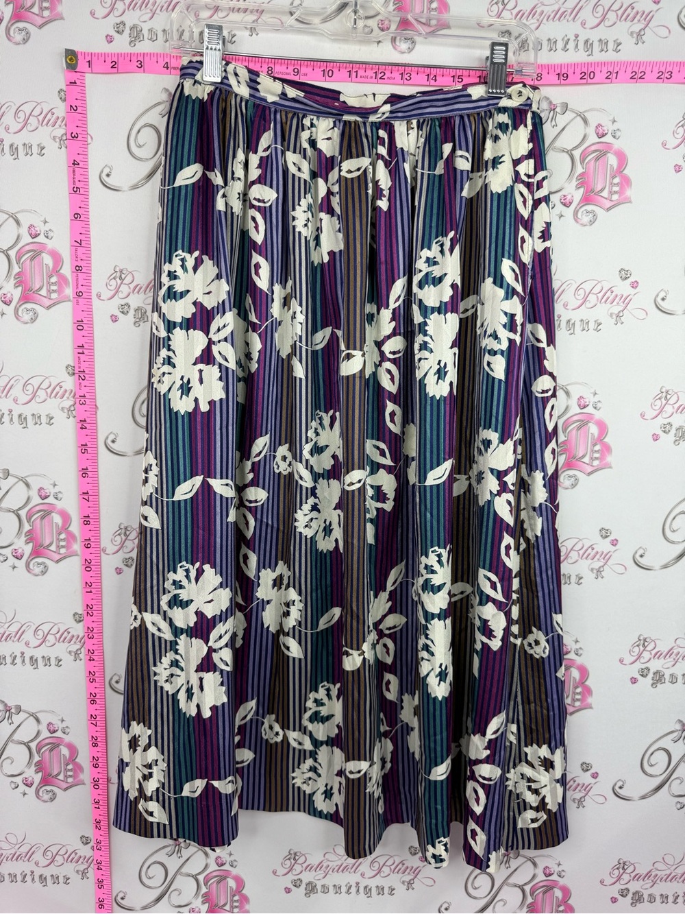 Evan Picone skirt vintage Purple Teal Cream Striped Floral Midi Skirt